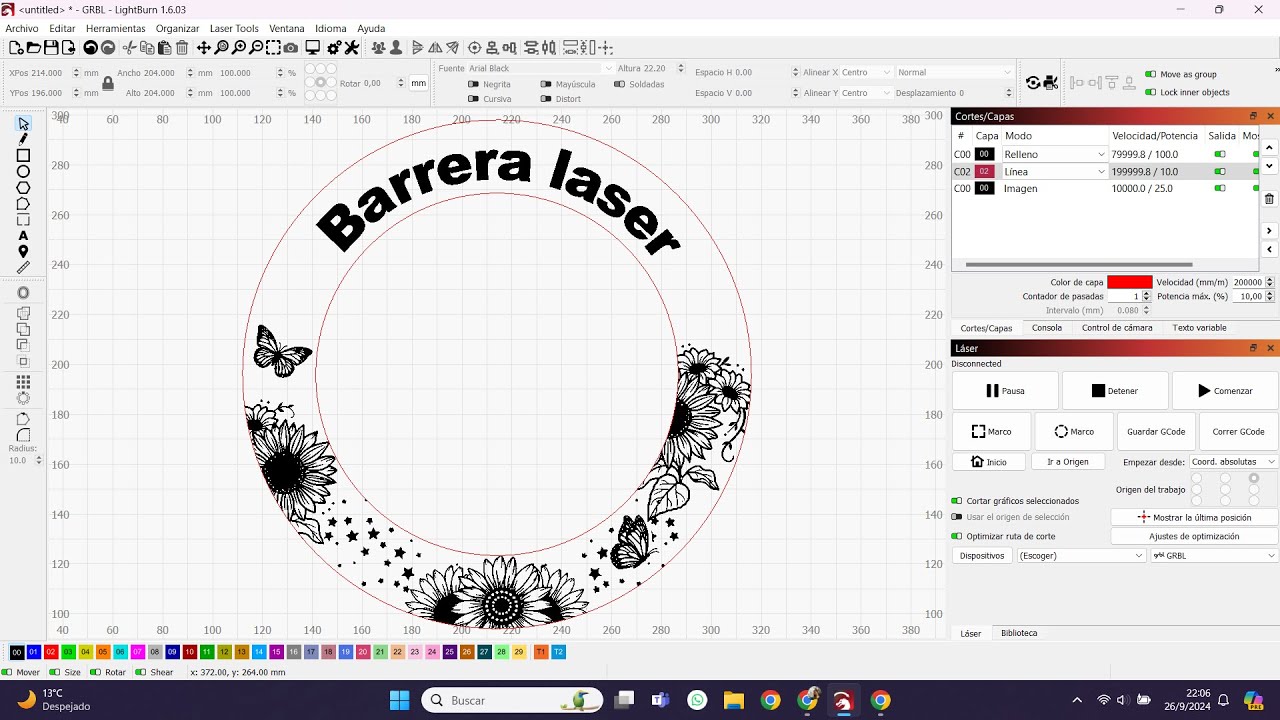 LIGHTBURN como diseñar una virola tipo cincelada