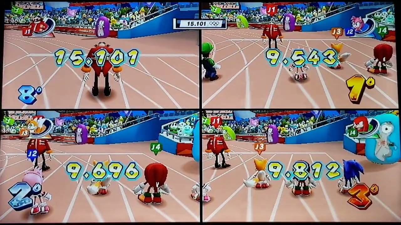 Mario & Sonic London 2012 100m Sprint #47 (Tails Vs Knuckles Vs Amy) + Dr. Eggman Loses