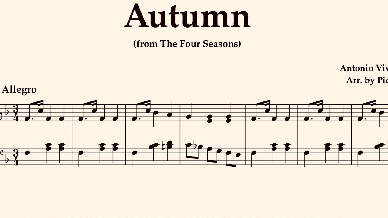 A. Vivaldi - Autumn 3rd Autunno The Four Seasons Arr. by Piqado Solo Piano Sheet Music Easy To Read