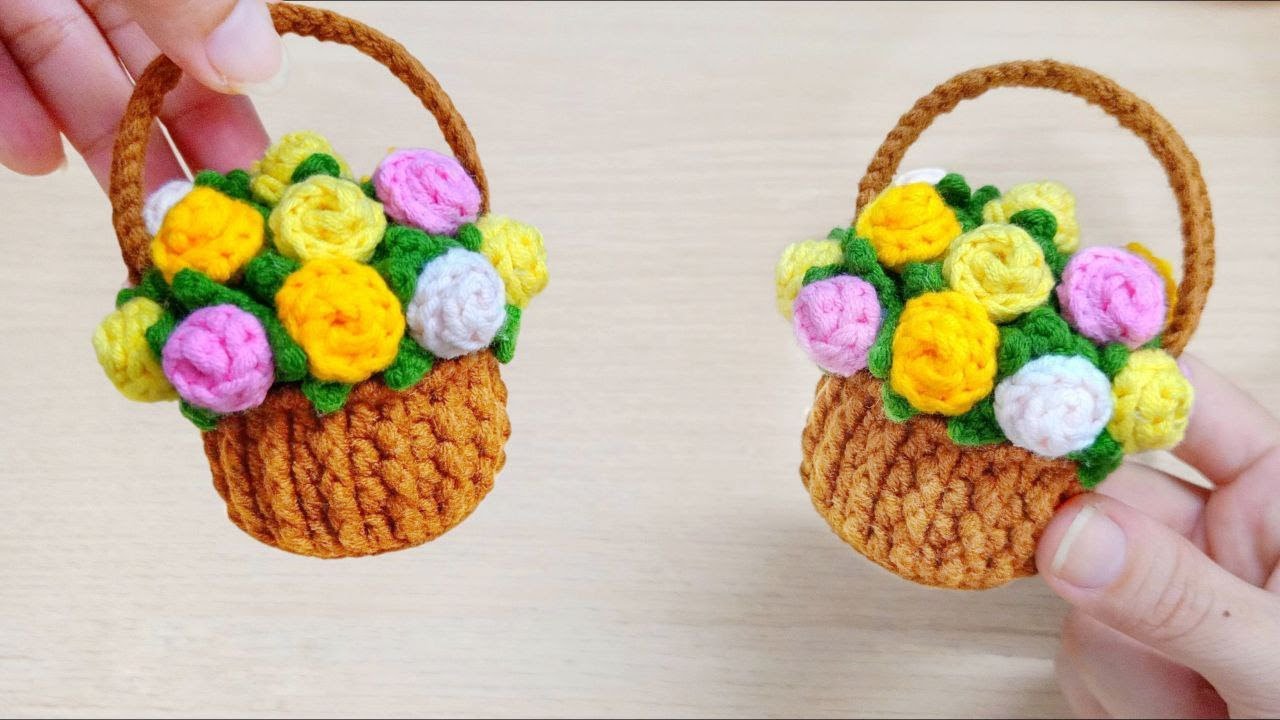 Crochet flower basket | Hướng dẫn móc giỏ hoa mini