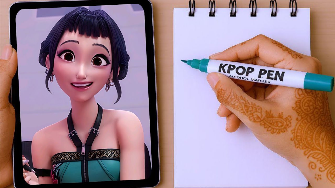VIRAL K-Pop Demon Hunters Drawing! 💖 How to Draw Zoey (Huntrix Leader) | Zari Art Club