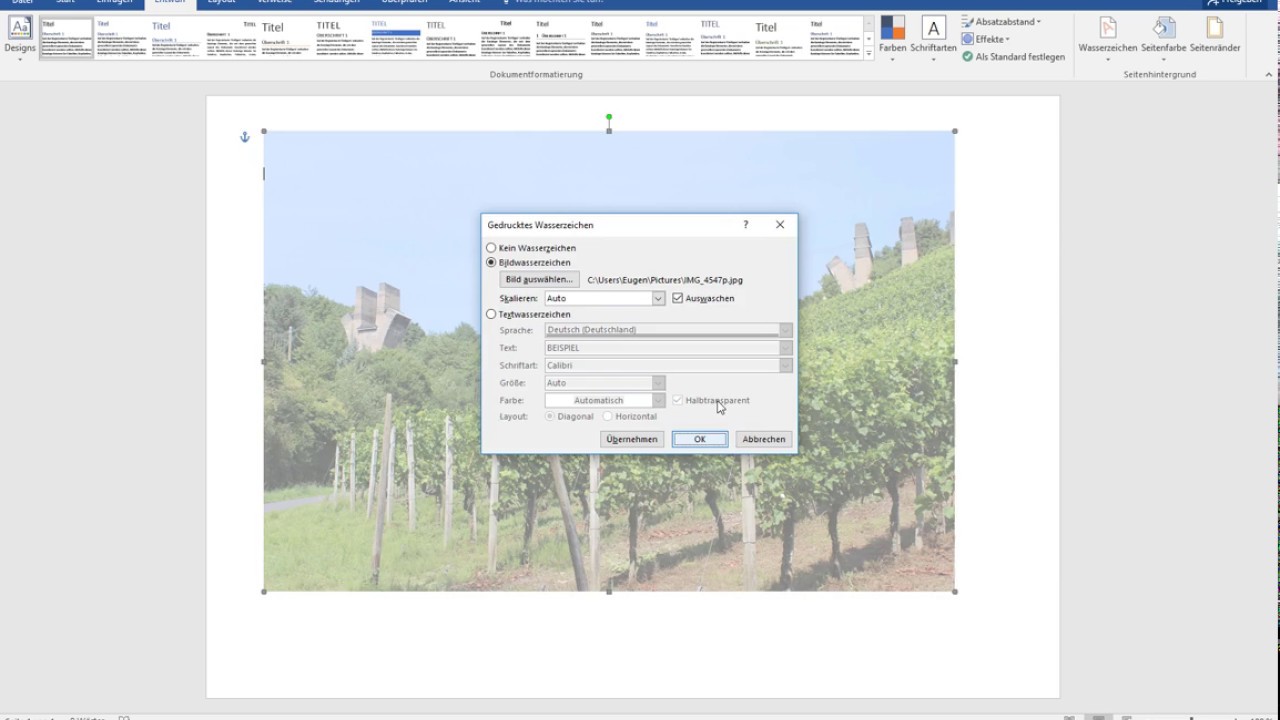 Word: Hintergrundbild einf&uuml;gen, Hintergrundfarbe &auml;ndern - Tutorial [Bild als Hintergrund]