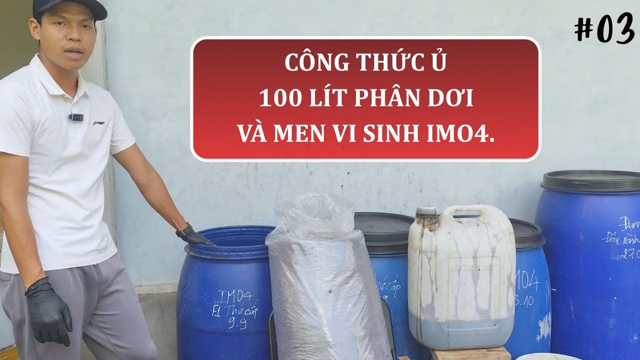 Công thức ủ 100 lít phân dơi và men vi sinh IMO4. #nongdannuamua #saurieng #huucovisinh