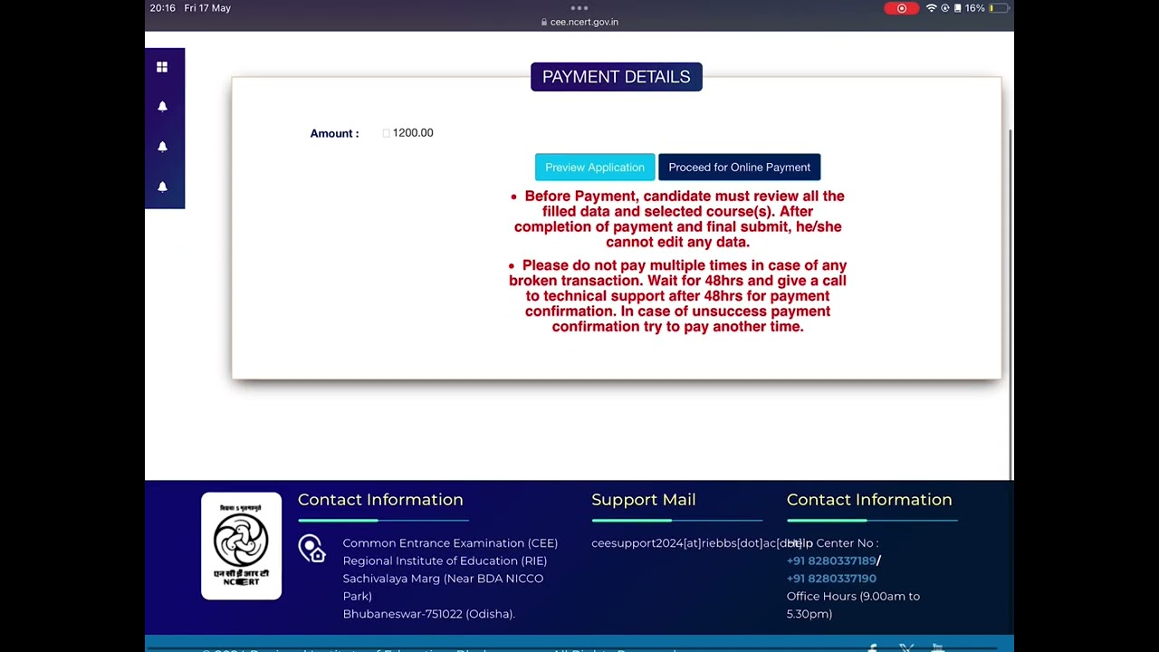 RIE CEE 2024 Complete Form Fill Up and Fee Payment