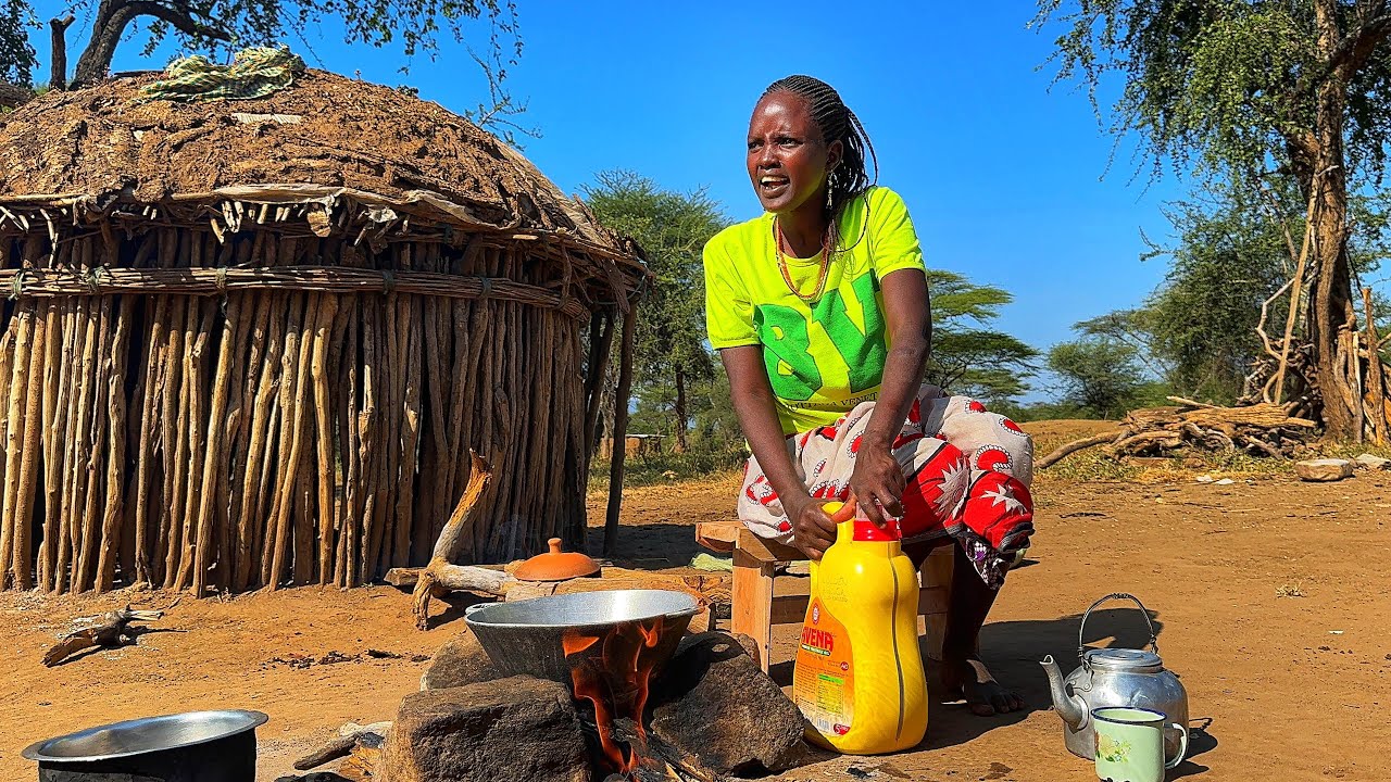 African village life #cooking  village food Black Butter Beans and Rice