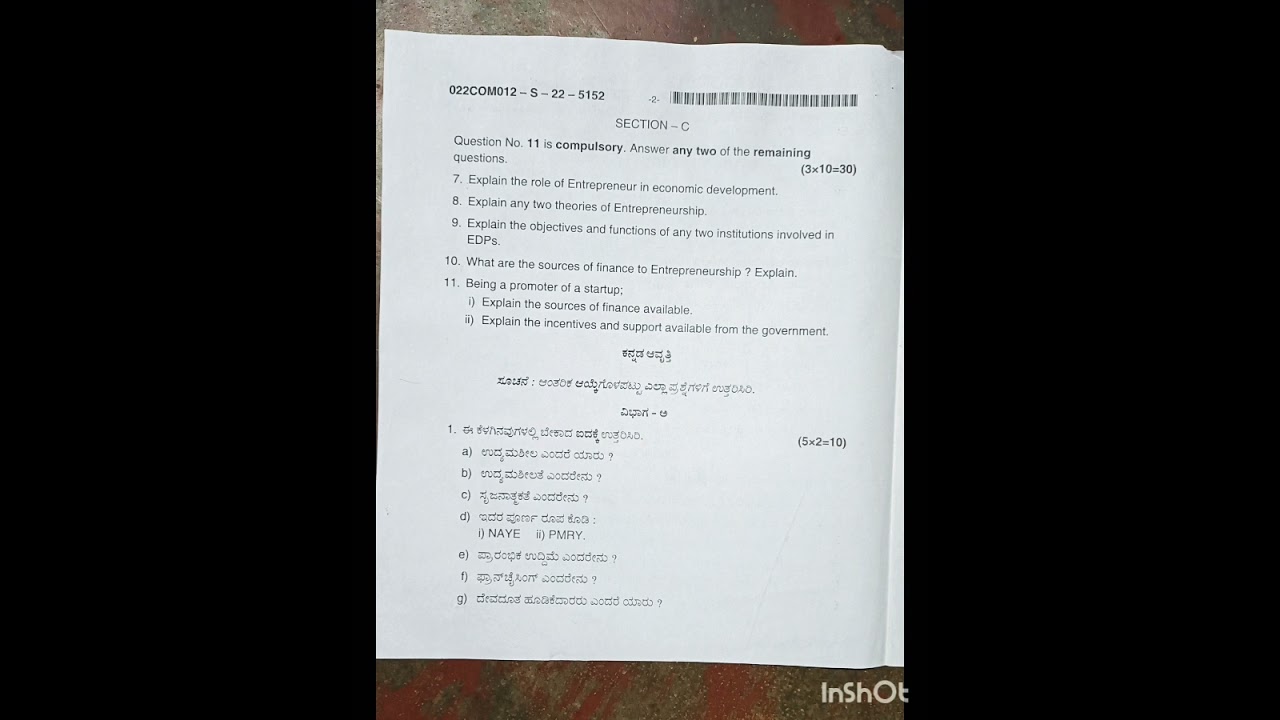 #Entrepreneurship #2Second semester #question paper #KUD #NEP 2022 #B.Com