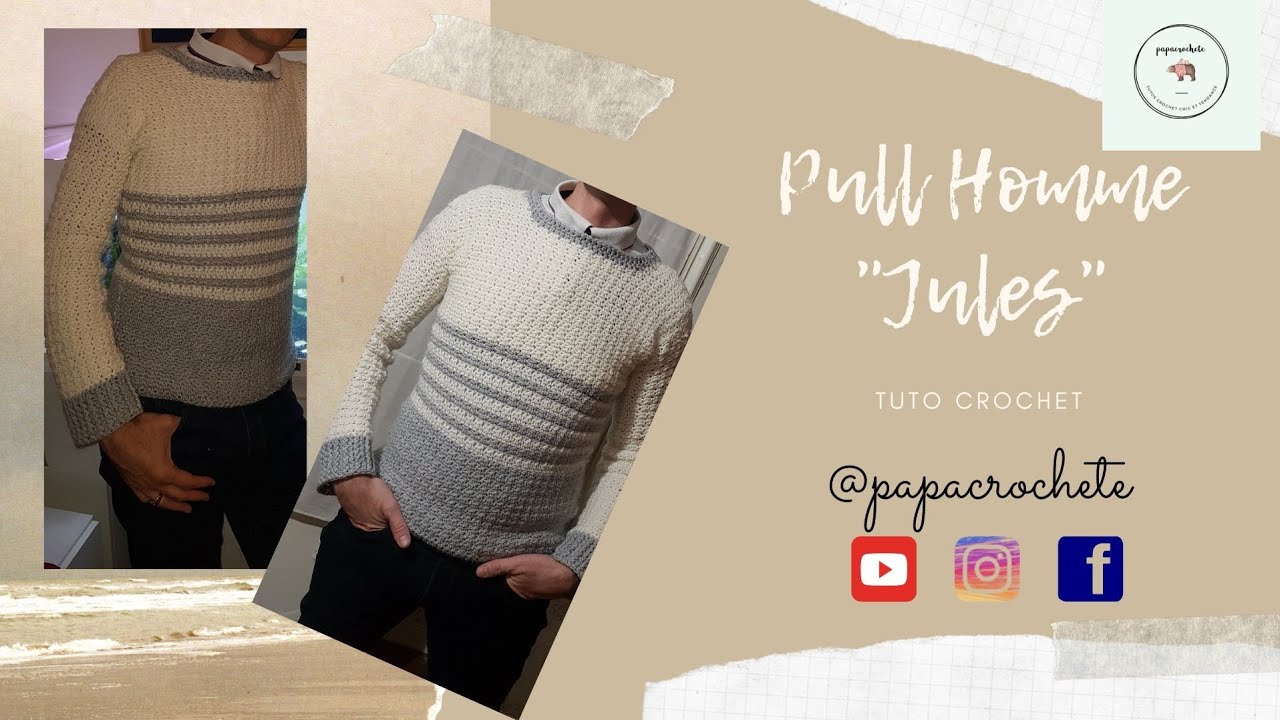 # TUTO PULL HOMME AU CROCHET FACILE ET HYPER TENDANCE mariniere crochet for beginners