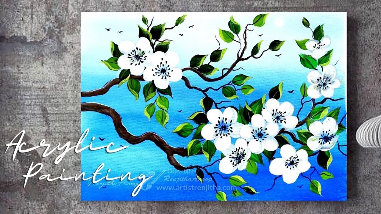 WHITE Flowers | Acrylic Painting Ideas for beginners on CANVAS | ART Tutorial step by step painting