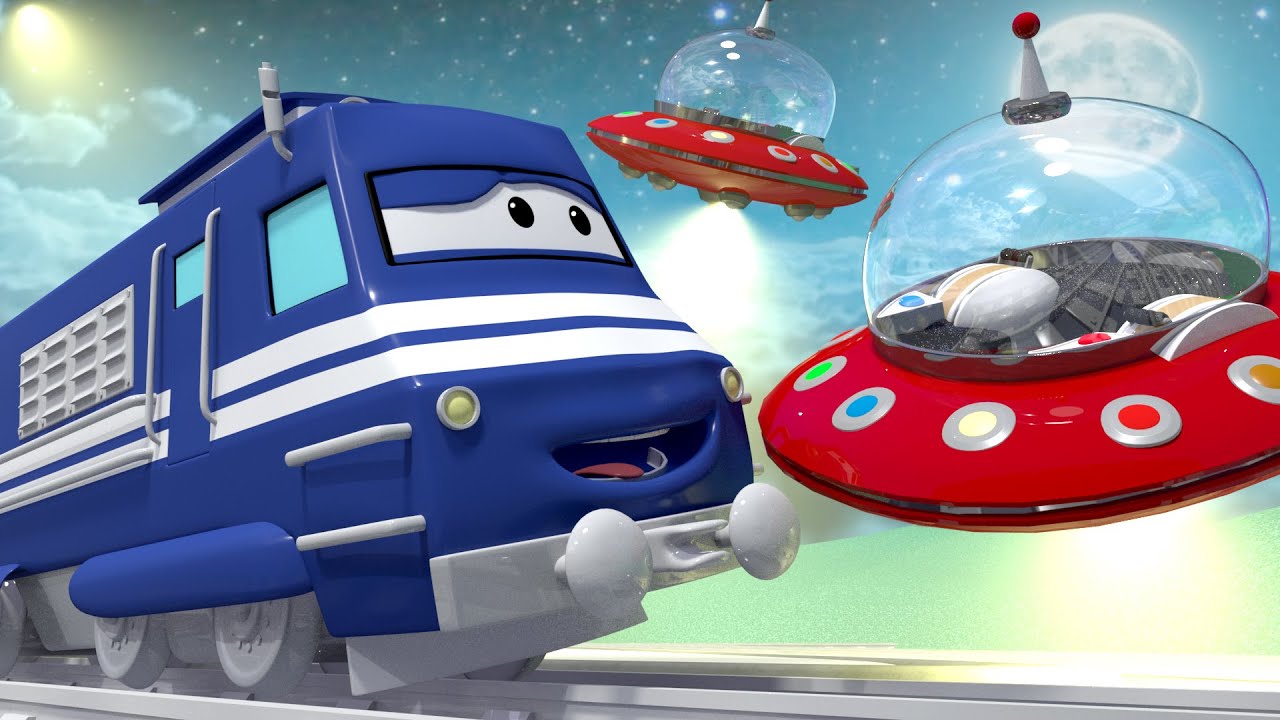 A Flying Saucer has been seen ! Troy the Train in Train Town | Cars & Trucks cartoon for kids