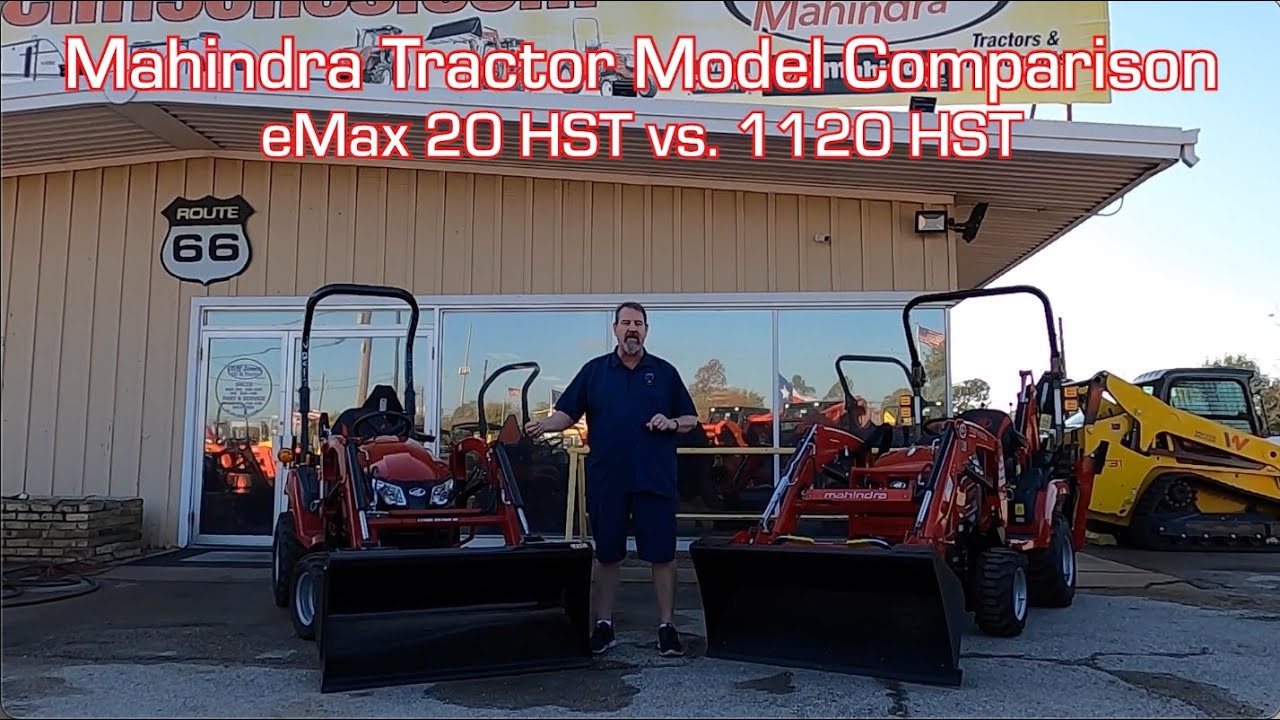 Сравнение моделей тракторов Mahindra: eMax 20 HST и 1120 HST 4WD с погрузчиками