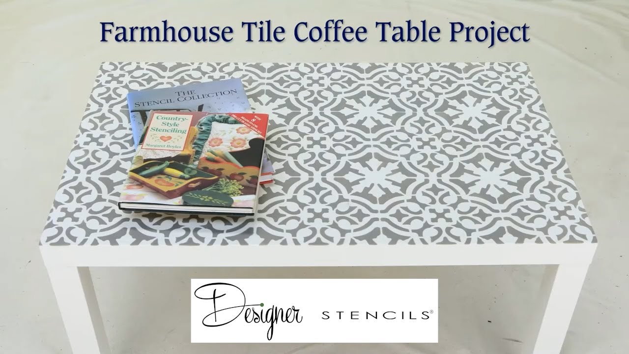 Repainted & Stenciled Vintage Farmhouse Tile Coffee Table | Designer Stencils