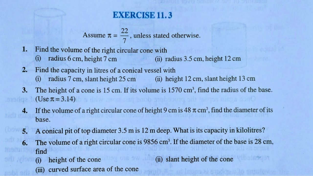 Class 9th maths l Exercise 11.3 l Chapter 11 l Surface Area and Volume l Ncert l Solution l Maths