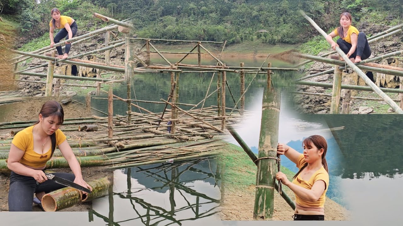 Complete the floating house frame on the lake.