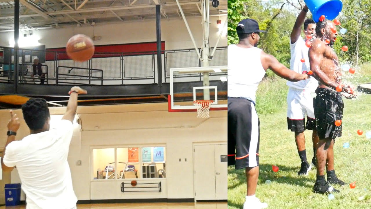 HALF COURT SHOTS ONLY CHALLENGE! LOSER HAS TO GET HIT WITH 100 WATER BALLOONS! | StaxMontana