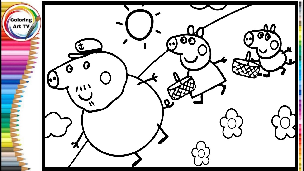 Peppa Pig and her brother with Grandpa on the farm _ Learn how to color the Peppa Pig pages
