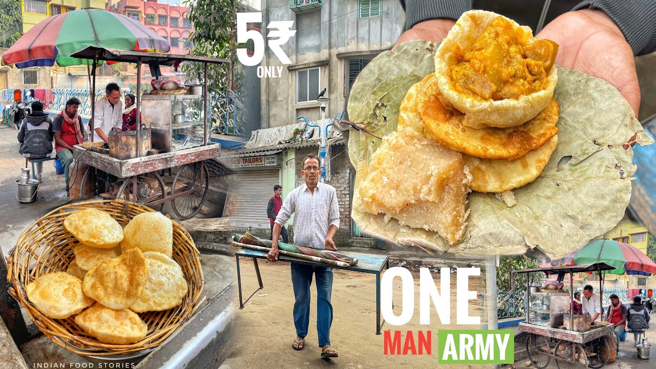 ONE MAN ARMY In Kolkata Selling Breakfast | 4 Kachori With Sabji & Suji | 30₹ | @IndianFoodStories1 