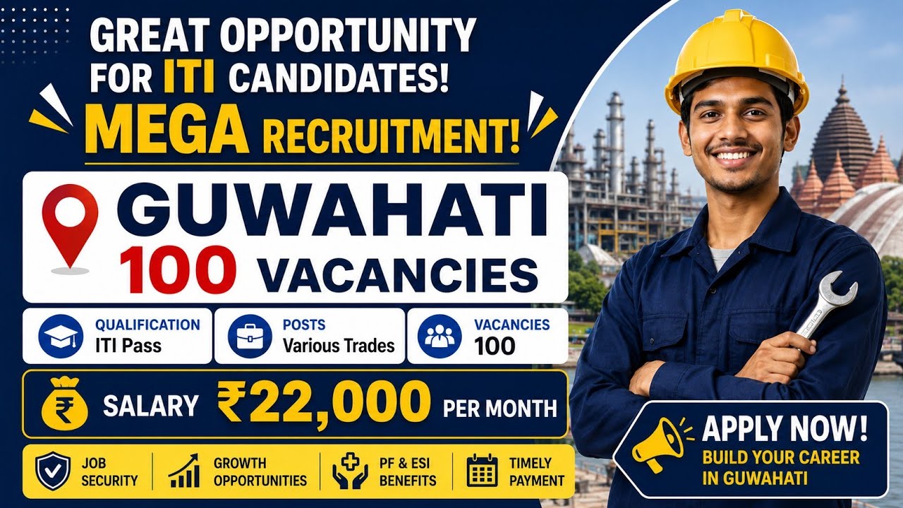 ITI Jobs 2025 | Guwahati 100 Vacancies | Salary ₹22,000 | Apply Online / Expo update