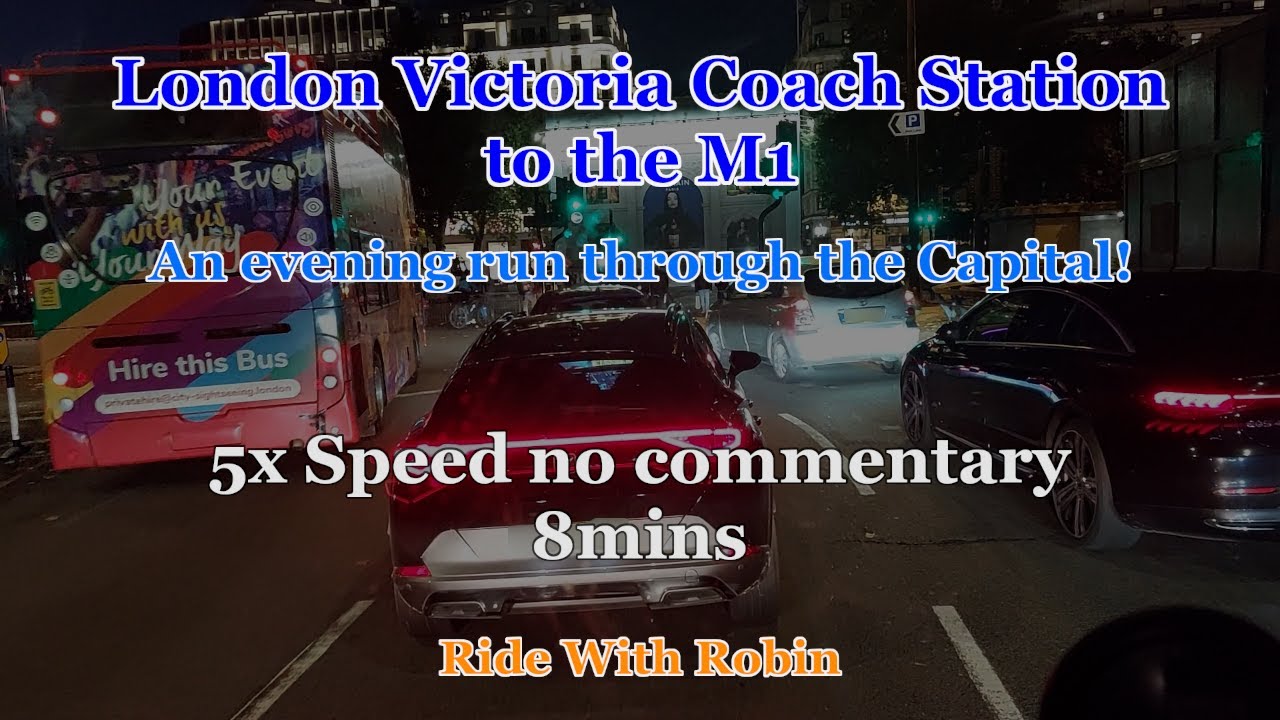 5x speed version: London Victoria Coach Station to the M1, Coach POV