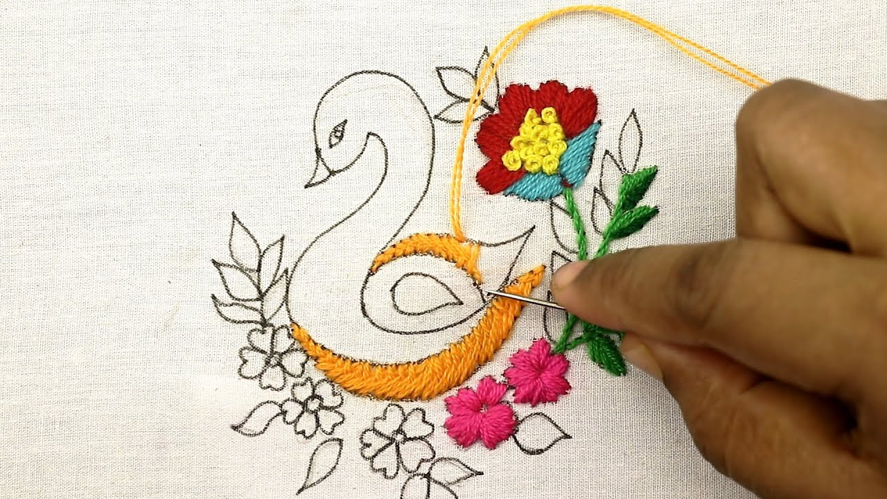 Perfect embroidery work on a cute duck pattern drawing with Excellent Finishing - duck embroidery