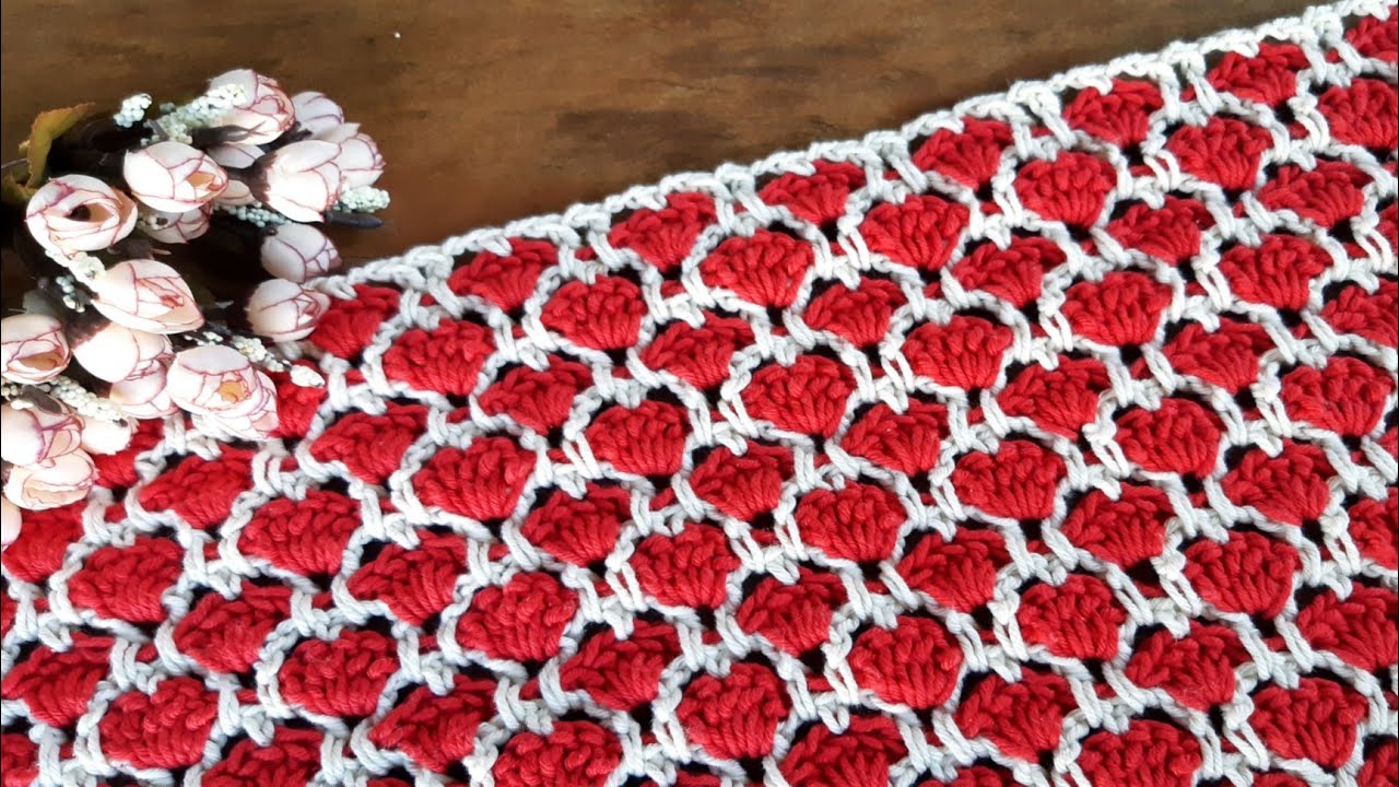 ponto de Crochê mini corações,  para mantas, tapete e peseira de Crochê, USE a criatividade