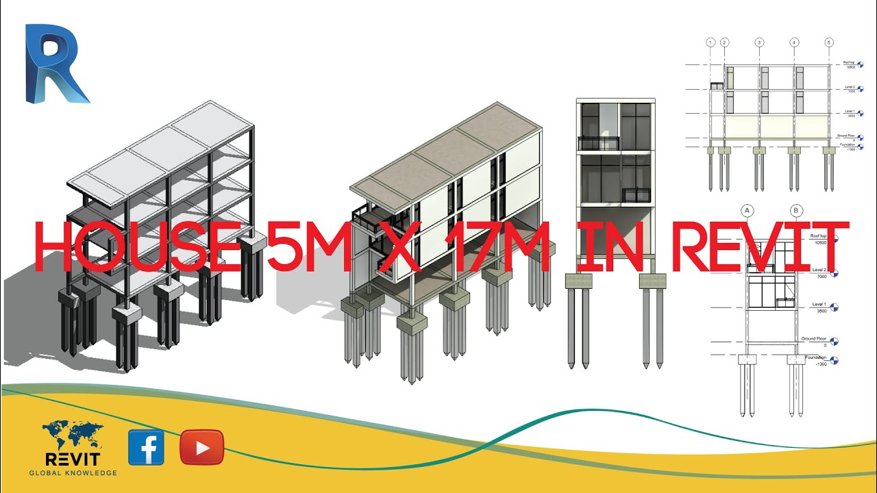 Revit Beginner Tutorial EP4 -Create curtain wall, railing, glass door- House 5m x 17m