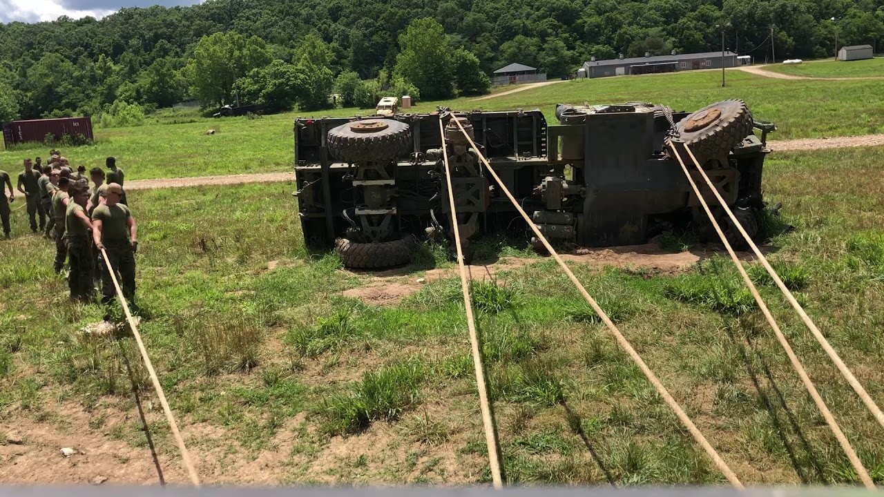 Marines flip truck by hand
