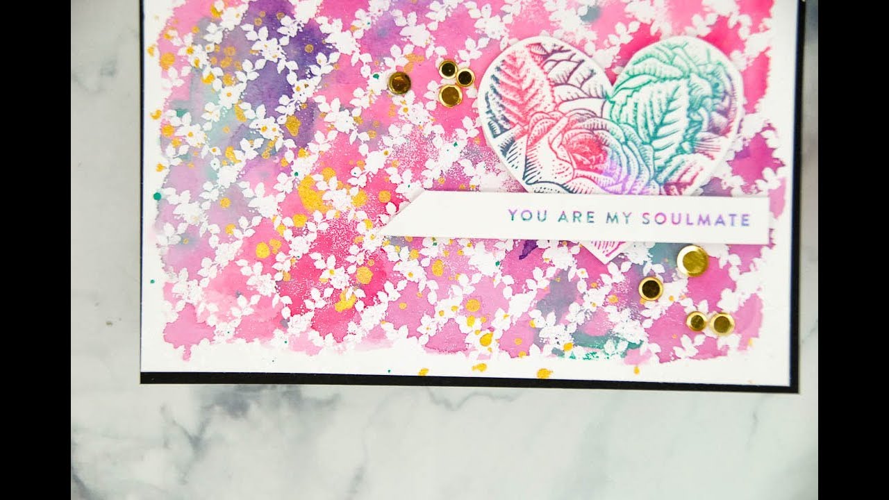Marbled Watercolor Technique using Simon Says Stamp's February 2019 Love Always Card Kit