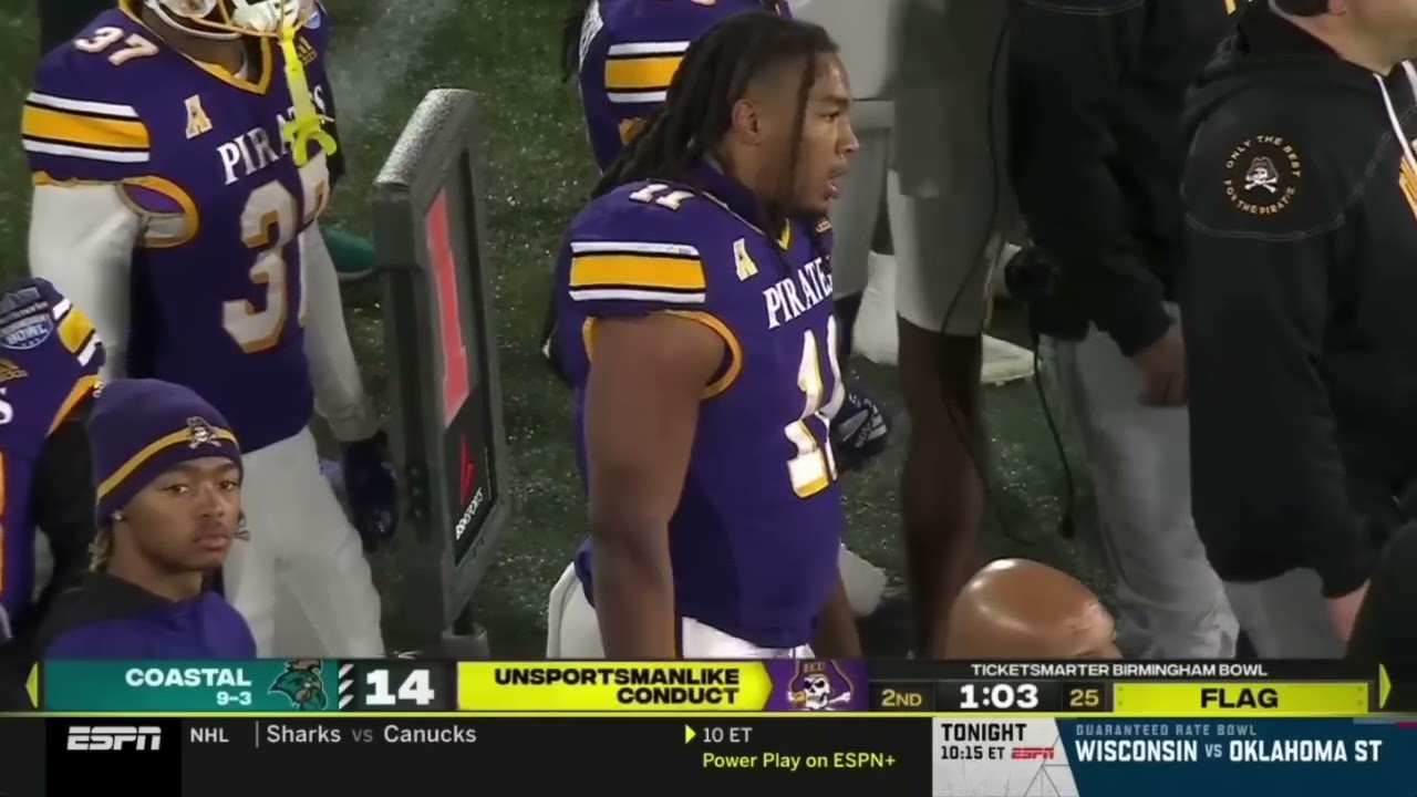 East Carolina player gets penalized for ripping towel away from Coastal Carolina player