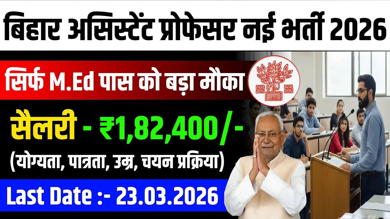 Bihar Assistant Professor Bharti 2026 😱 No Exam Only Interview | M.Ed Pass | Salary ₹1,82,400 |