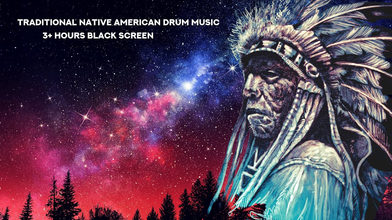 Traditional Native American Tribal Drum Music & Thunderstorm - Dark Screen