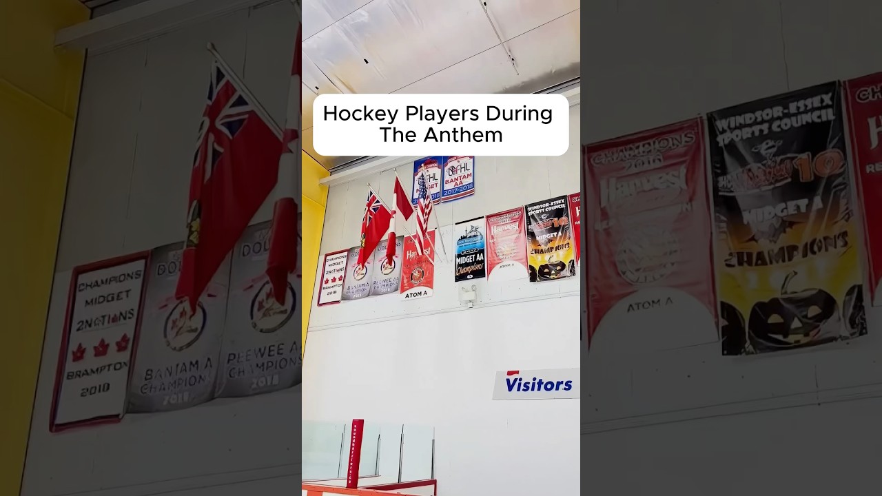Hockey Players During The Anthem🤣 #hockeyplayer #hockey #nationalanthem #nhl #sports #hockeyvideos