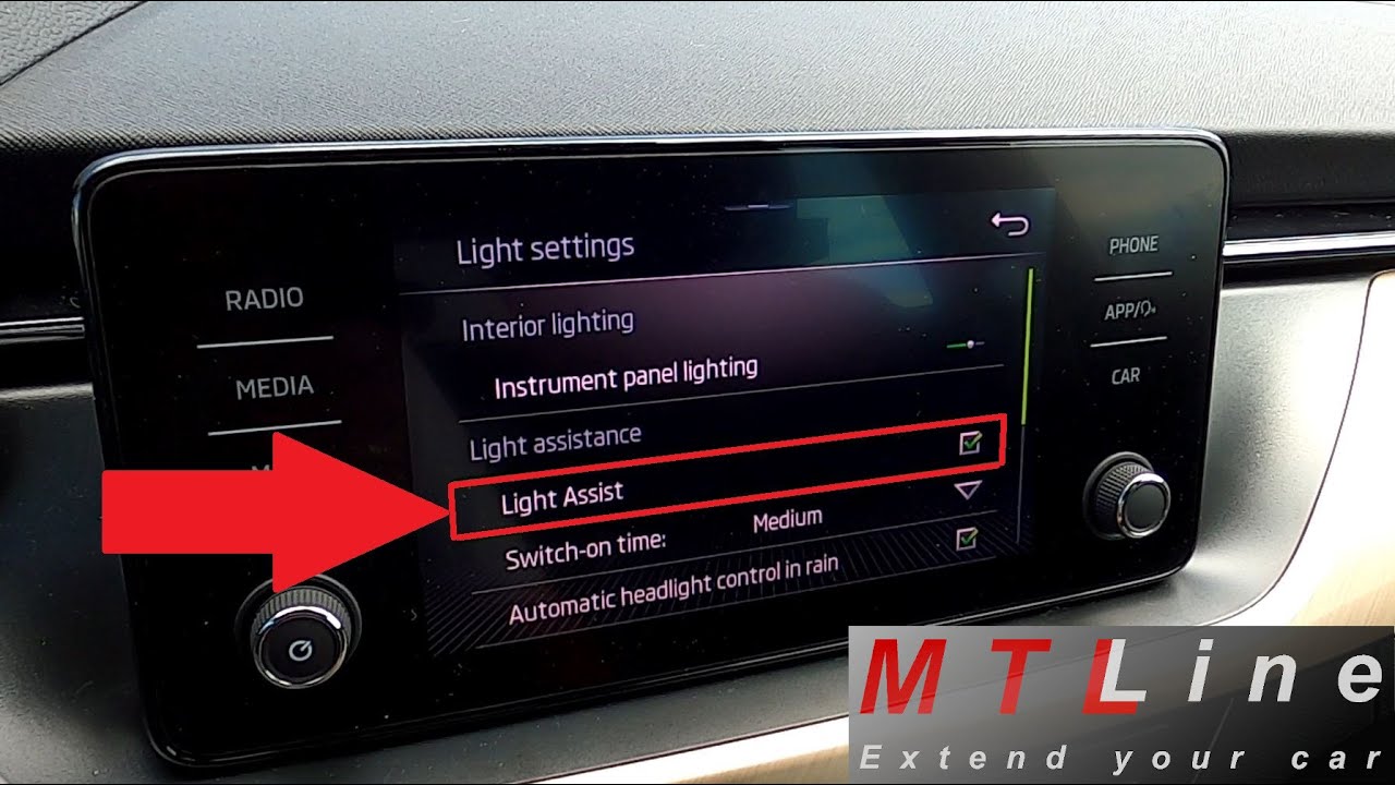 Skoda Kamiq, MY2020  - Light Assist activation (automatic switching between low/high beams)
