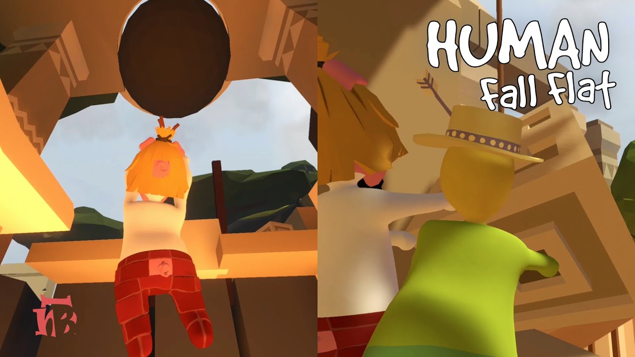 Human Fall Flat | Two Players And Split Screen On Aztec Level Shortcut Version - Xbox One Gameplay