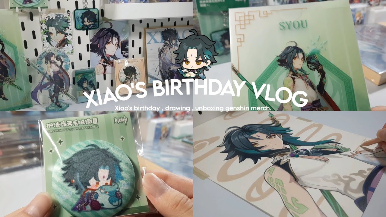 Xiao's Birthday Vlog 🎂🎉 | drawing Xiao, unboxing Genshin merch.