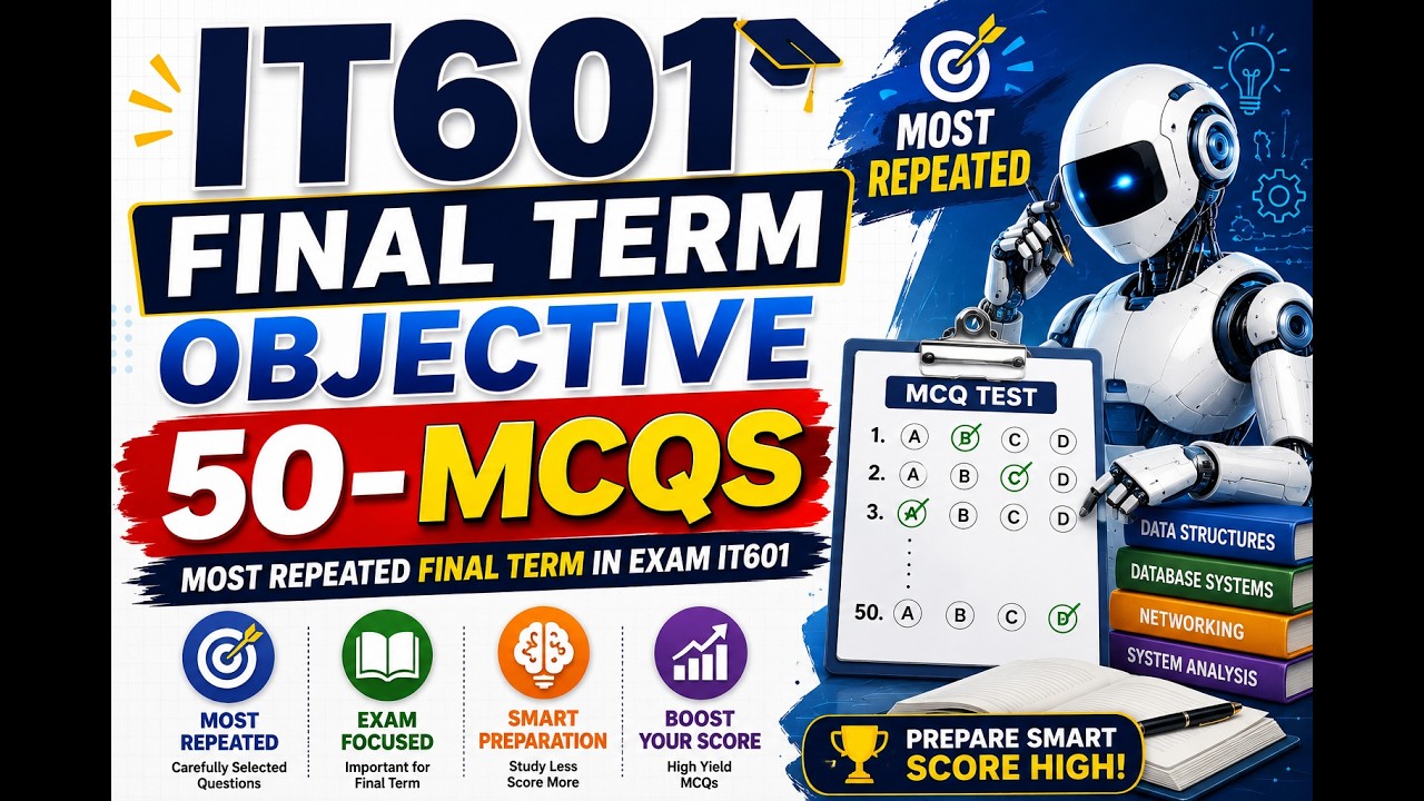 IT601 Final Term Preparation | Top 50 Solved MCQs | 100% Repeated MCQs  Final Exam  | VU 2026