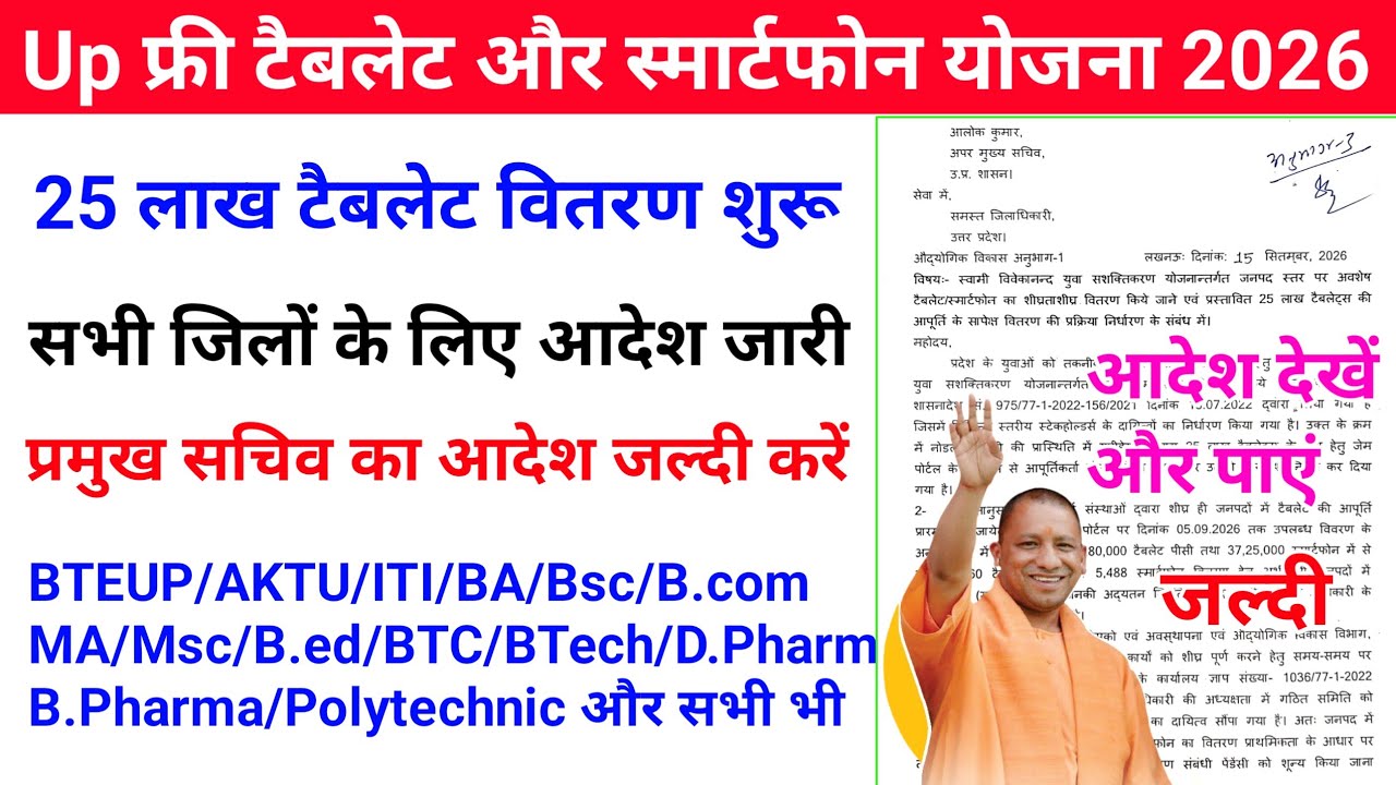 Up Free Tablets & Smartphones distribution Yojana 2026 🥳| फ्री टैबलेट | tablet smartphone news today