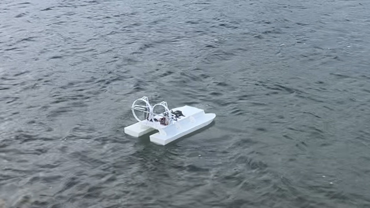3D printed Quad Prop RC Catamaran - test run with 4 9inch props on 4s