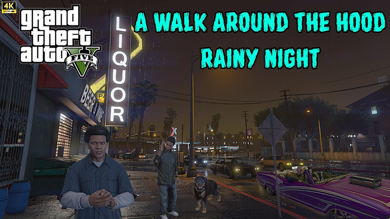 GTA V Ambience - Relaxing Walk in Rain Around Grove Street