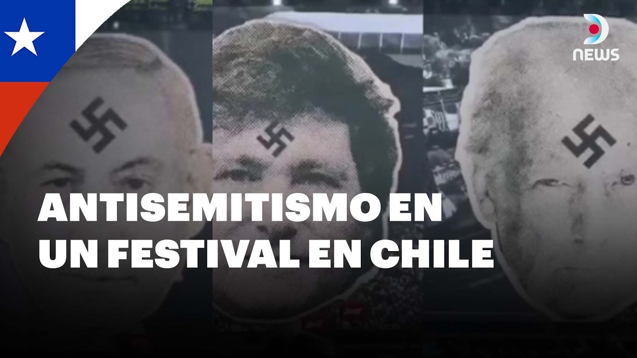 Repudiable proyección de imágenes de Milei, Kast, Trump y Netanyahu con esvásticas en Chile | DNews