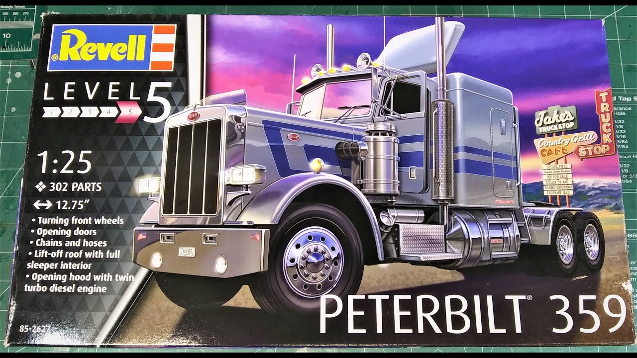 Обзор модели Peterbilt 359 Semi Tractor в масштабе 1/25. Revell 85 2627. Наклейки, литники, руков...