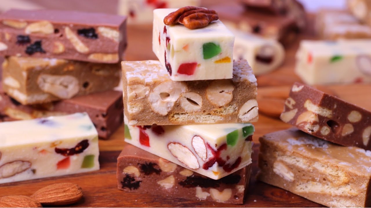 Kẹo Nougat 3 Vị - Công thức Cơ Bản - Cà Phê Sữa Dừa - Sô Cô La - Ít NGỌT - Kẹo Bóng Dẻo Thật Thơm