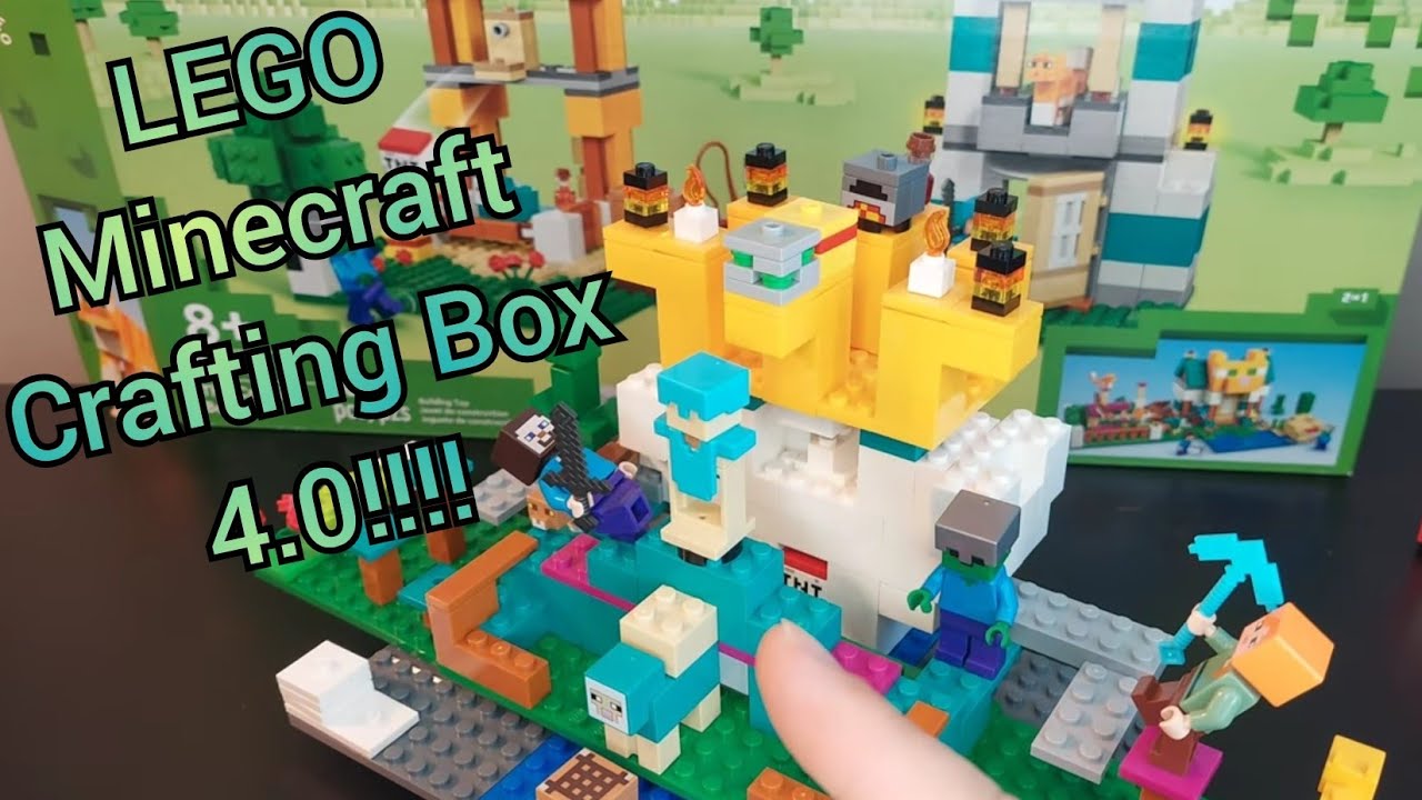 LEGO Minecraft The Crafting Box 4.0 Review 21249 Unbox Creeper Zombie Steve Alex Blue Sheep Cat