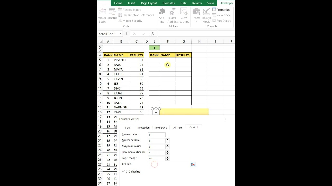 Scroll bar (Form Control)