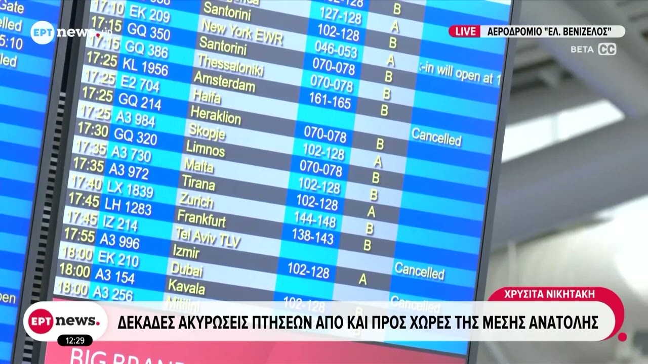 Δεκάδες ακυρώσεις πτήσεων από και προς χώρες της Μέσης Ανατολής