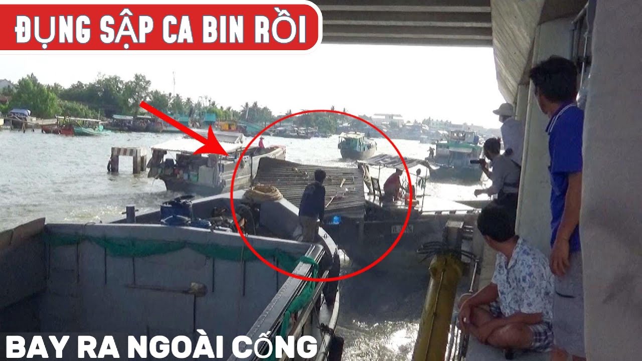 sà lan mất lái đụng sập ca bin chiếc ghe,  bay ra ngoài cửa cống / vượt cống ngăn mặn