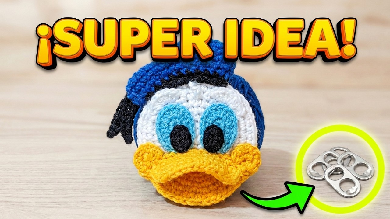 TEJIENDO AL PATO DONALD y mis anillas recicladas no faltan !