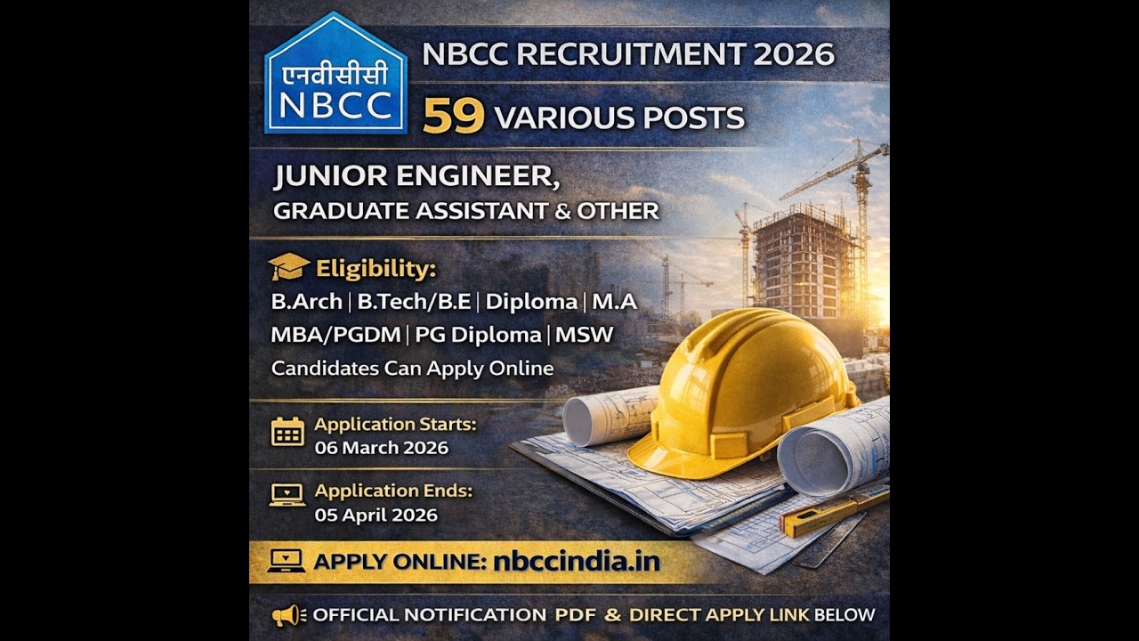 NBCC Recruitment 2026 - Apply Online for 59 Junior Engineer, Graduate Assistant etc #govtjobs #job