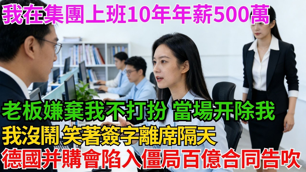我在集團上班10年年薪500萬老闆嫌棄我不打扮 當場𫔭除我讓海歸千金頂替了我的職位我沒鬧 笑著簽字離席隔天 德國併購會陷入僵局百億合同告吹 老闆瘋了….【阿馨夜讀】#故事分享#情感#婆媳矛盾#AA制