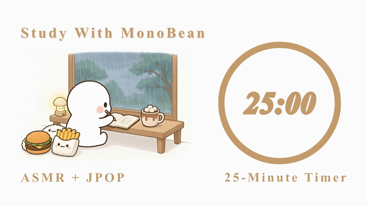 25 Minute Pomodoro Timer | Rainy Library + J-Pop Study Music | Study with Monobean