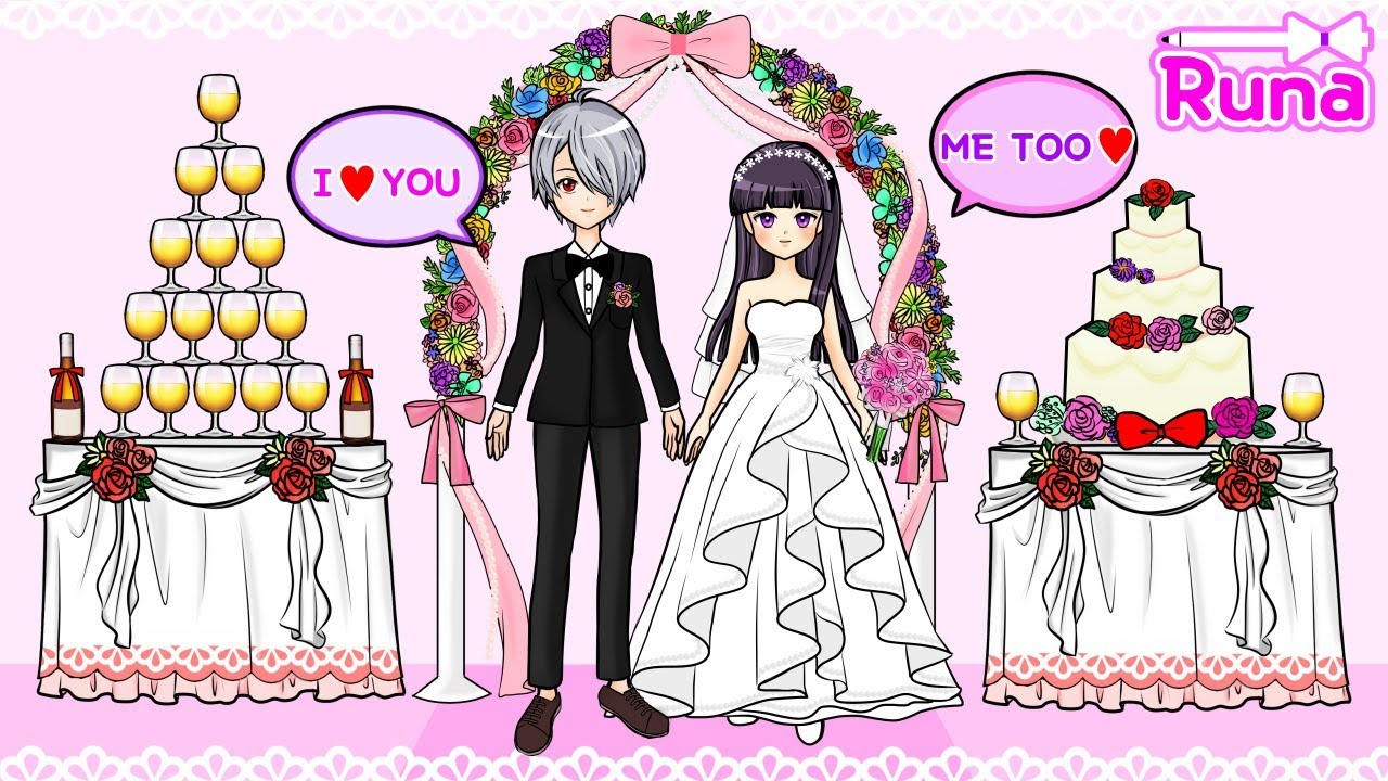 paper dolls wedding day bride and groom dress upㅣ종이인형 종이구관ㅣRuna paper dolls